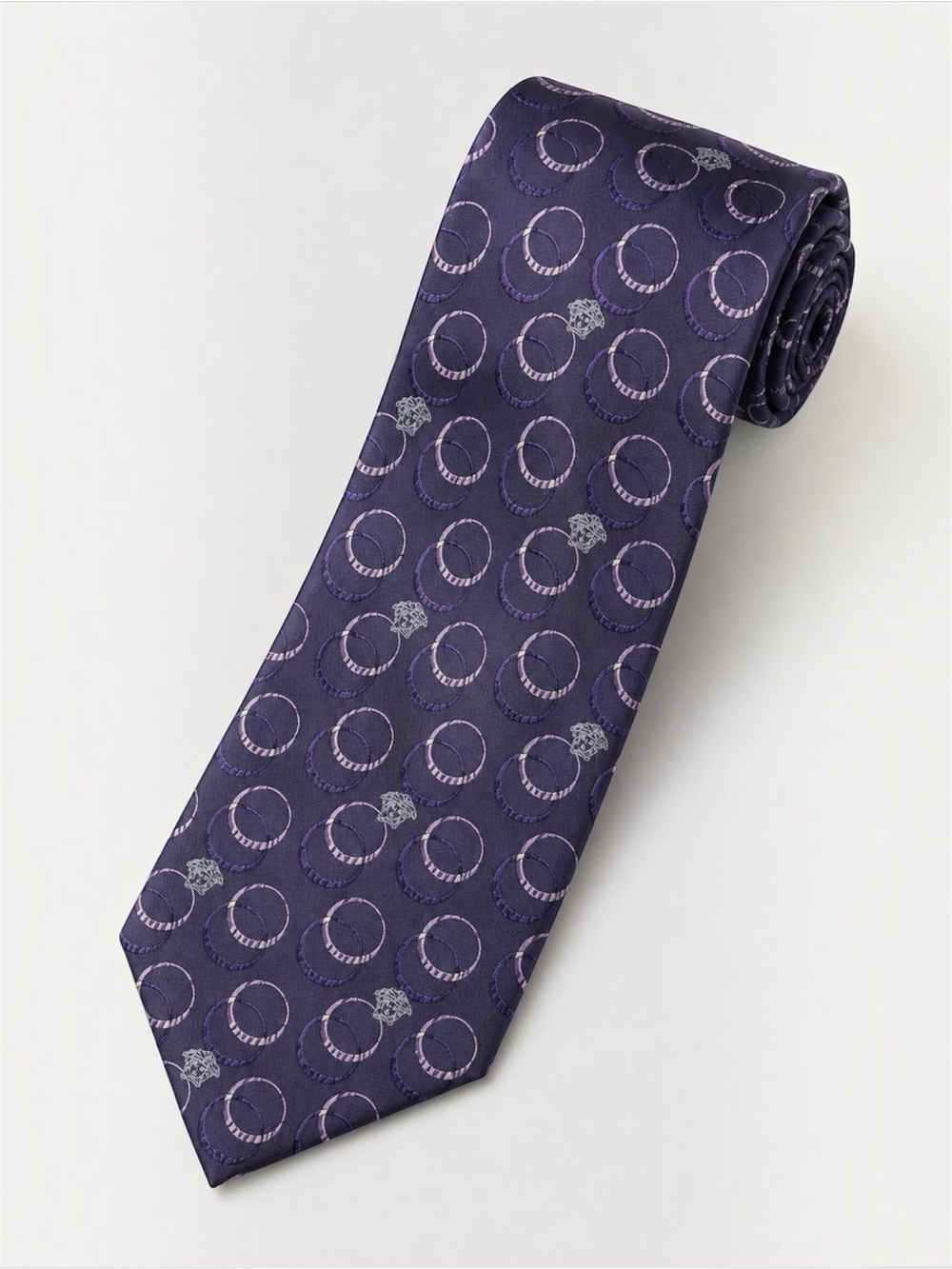 GIANNI VERSACE 90s Vintage Metallic‎ Silk Medusa Pattern Tie Made in Italy
